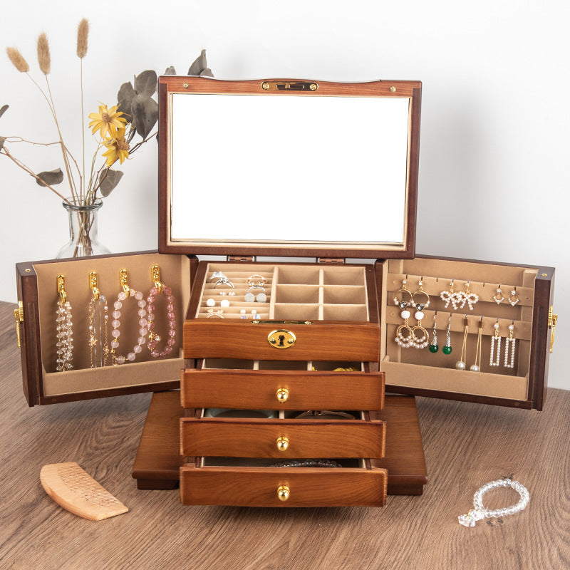 CAJA DE ALMACENAMIENTO DE JOYERÍA CAJA DE JOYERÍA DE MADERA DE GRAN CAPACIDAD MULTICAPA