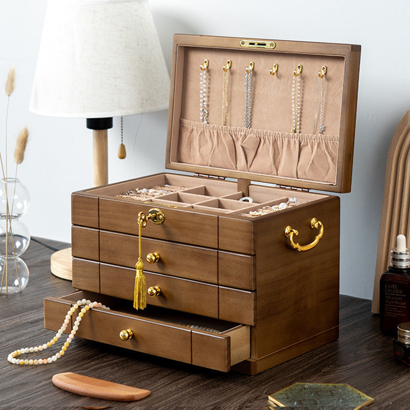 JOYERO RETRO DE MADERA MACIZA CON CERRADURA
