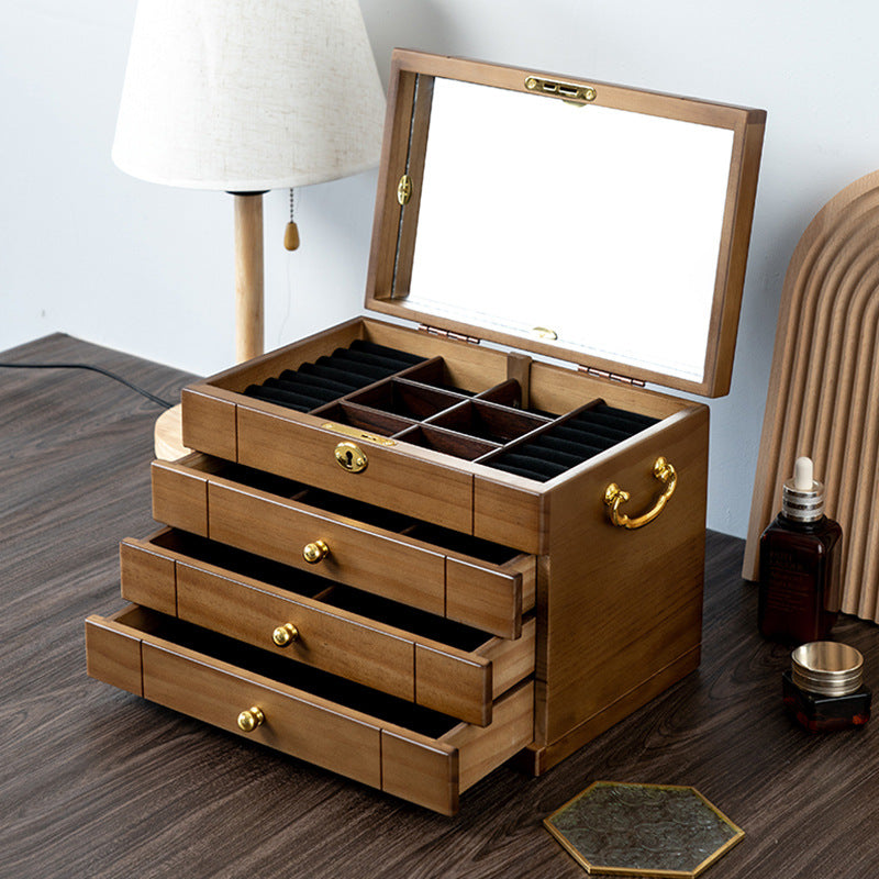 JOYERO RETRO DE MADERA MACIZA CON CERRADURA