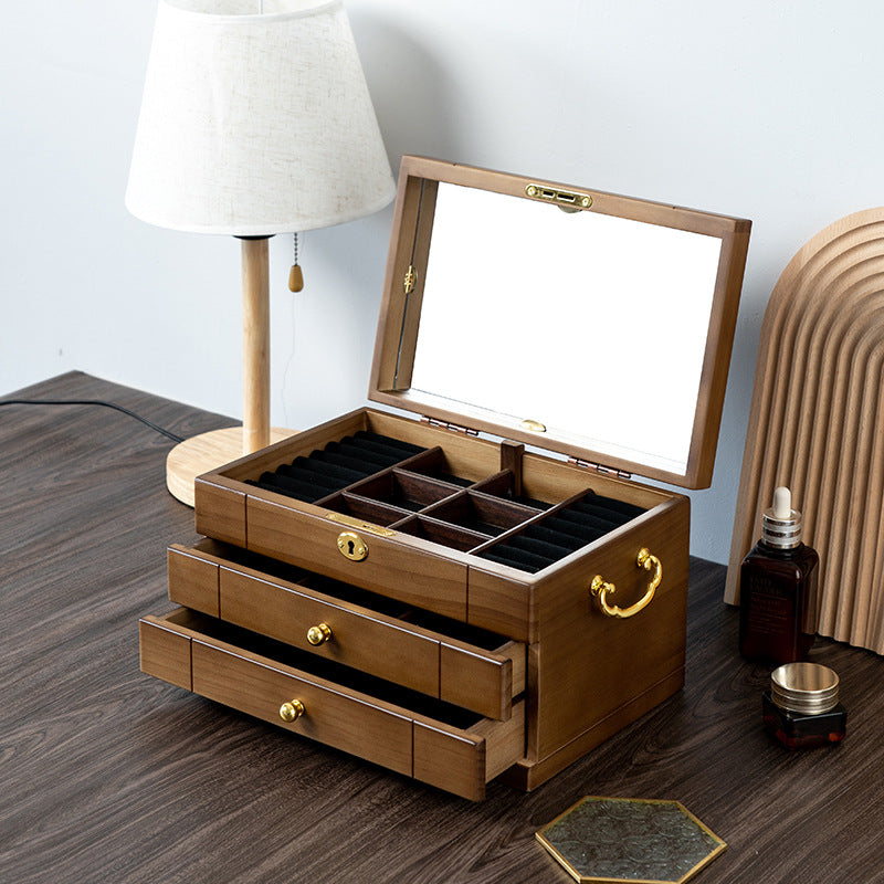 JOYERO RETRO DE MADERA MACIZA CON CERRADURA