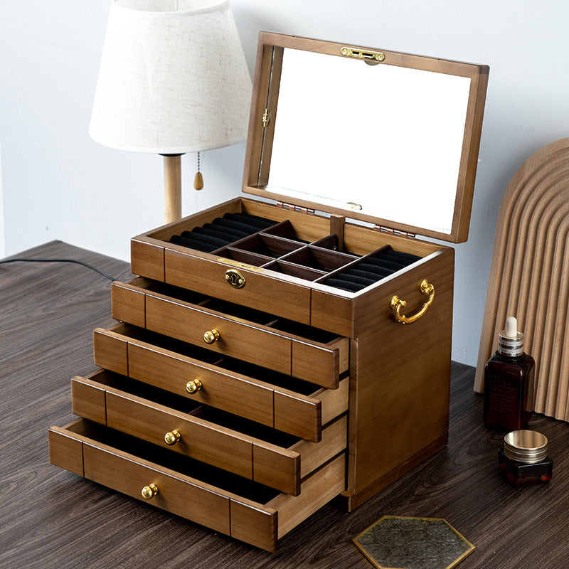 JOYERO RETRO DE MADERA MACIZA CON CERRADURA