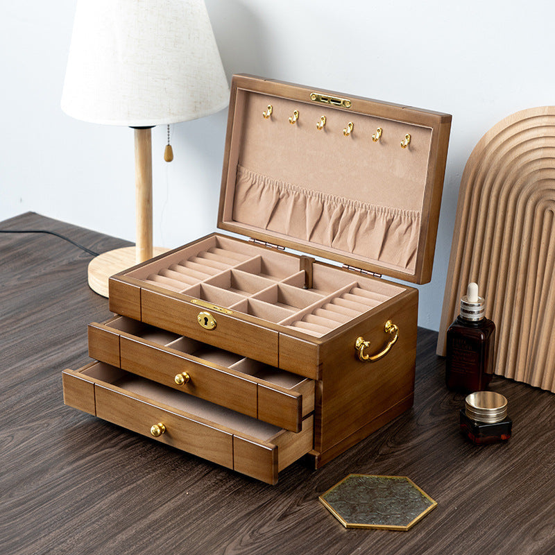JOYERO RETRO DE MADERA MACIZA CON CERRADURA
