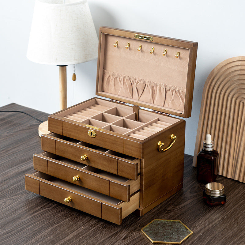 JOYERO RETRO DE MADERA MACIZA CON CERRADURA