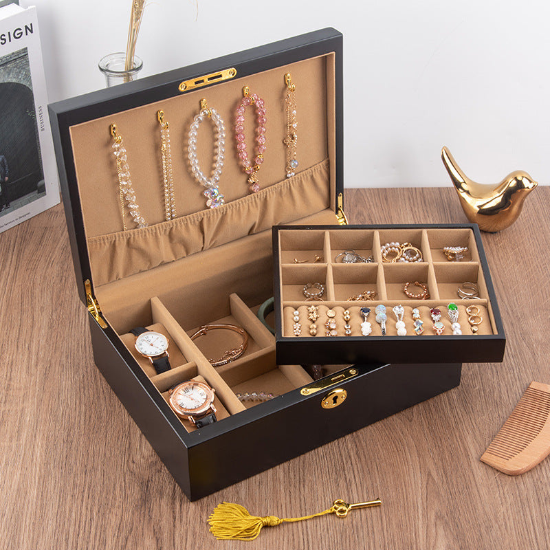 CAJA DE ALMACENAMIENTO PARA JOYERÍA CON CERRADURA RETRO DE MADERA MACIZA