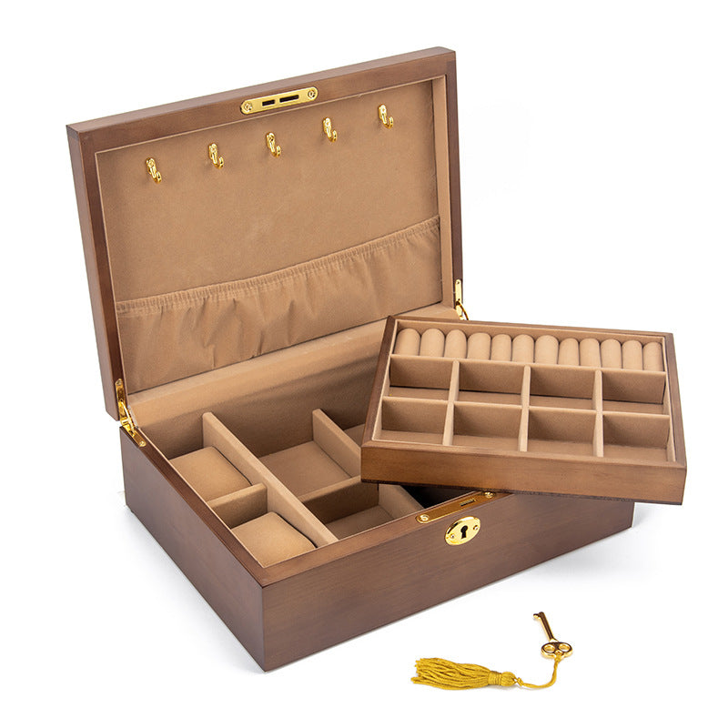 CAJA DE ALMACENAMIENTO PARA JOYERÍA CON CERRADURA RETRO DE MADERA MACIZA