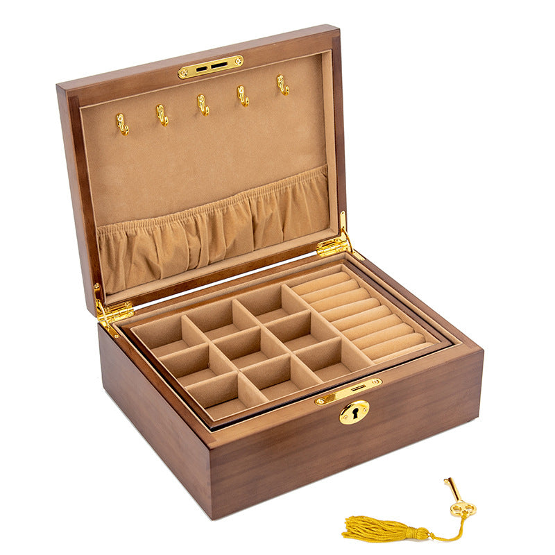 CAJA DE ALMACENAMIENTO PARA JOYERÍA CON CERRADURA RETRO DE MADERA MACIZA