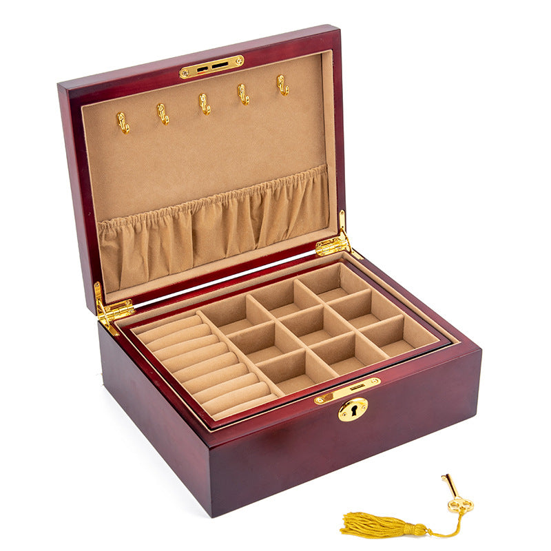 CAJA DE ALMACENAMIENTO PARA JOYERÍA CON CERRADURA RETRO DE MADERA MACIZA