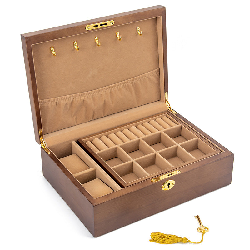 CAJA DE ALMACENAMIENTO PARA JOYERÍA CON CERRADURA RETRO DE MADERA MACIZA