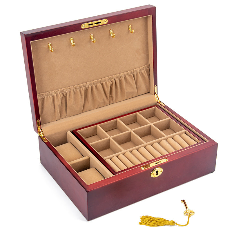 CAJA DE ALMACENAMIENTO PARA JOYERÍA CON CERRADURA RETRO DE MADERA MACIZA