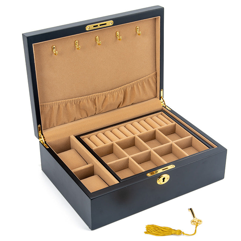 CAJA DE ALMACENAMIENTO PARA JOYERÍA CON CERRADURA RETRO DE MADERA MACIZA