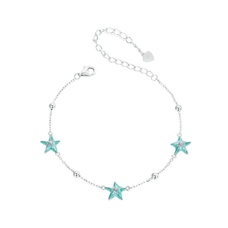 Pulseras de cadena de eslabones con estrellas de mar en degradado azul verdoso