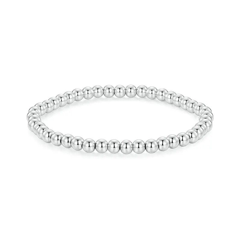 Pulsera elástica de bolas de cuentas de oro blanco