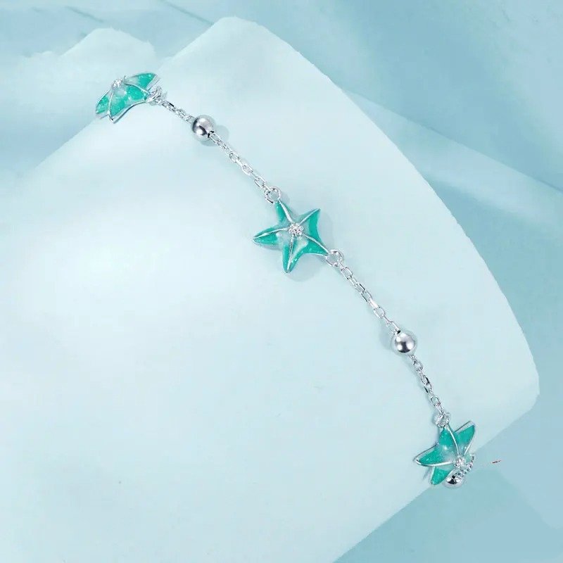 Pulseras de cadena de eslabones con estrellas de mar en degradado azul verdoso