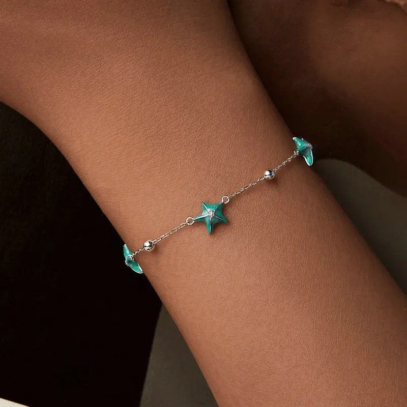 Pulseras de cadena de eslabones con estrellas de mar en degradado azul verdoso