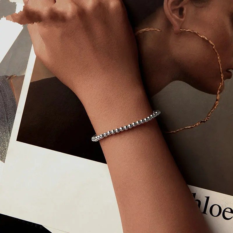 Pulsera elástica de bolas de cuentas de oro blanco