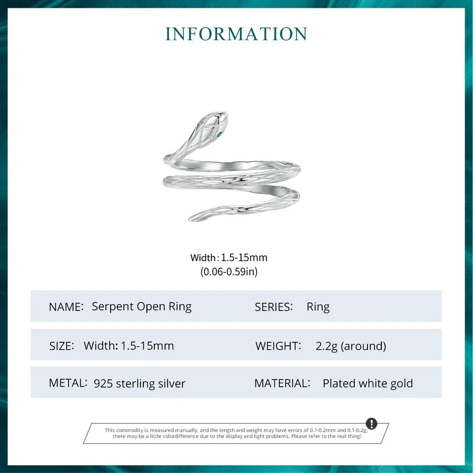 Bague ajustable serpent en argent sterling