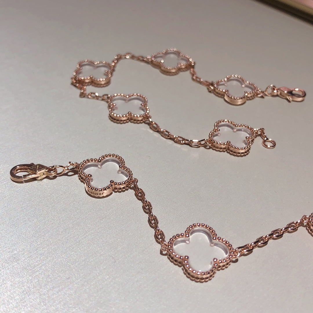 [Regalia jewelry]CLOVER 5 MOTIF ROCK CRYSTAL PINK GOLD BRACELET