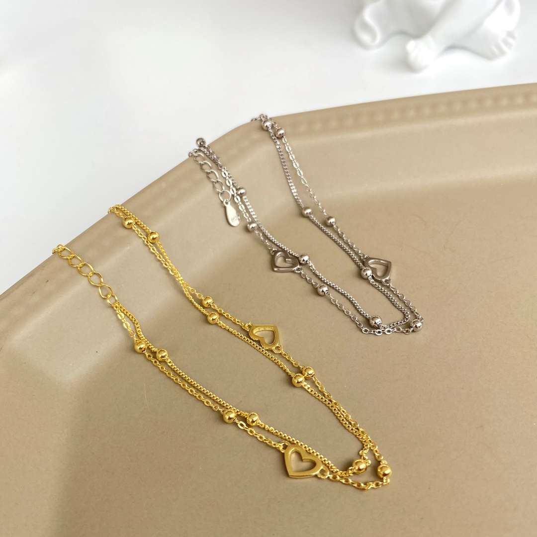 [Regalia jewelry]Dainty Double Layer Love Heart Bracelet