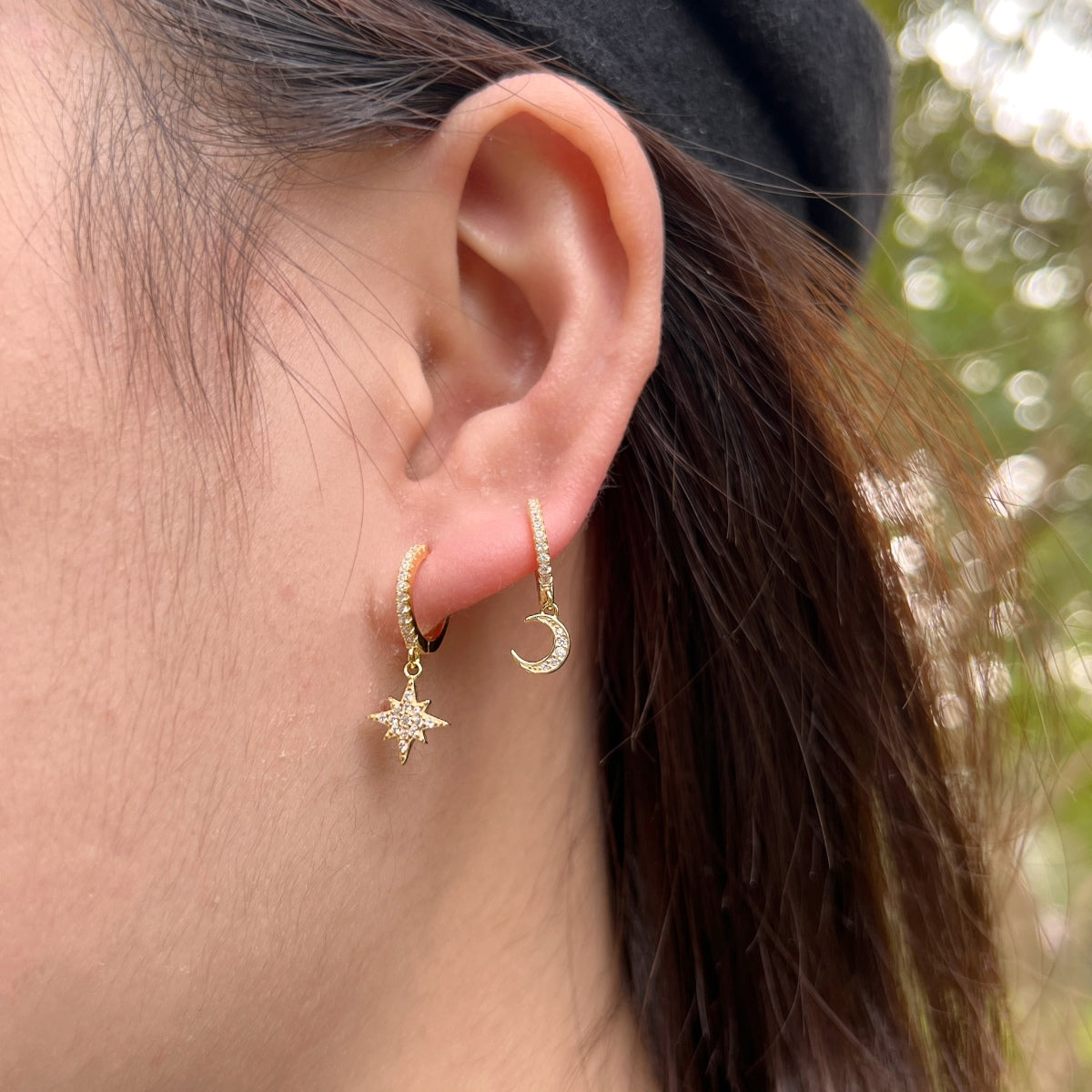[Bijoux Regalia] Boucles d'oreilles asymétriques étoile et lune