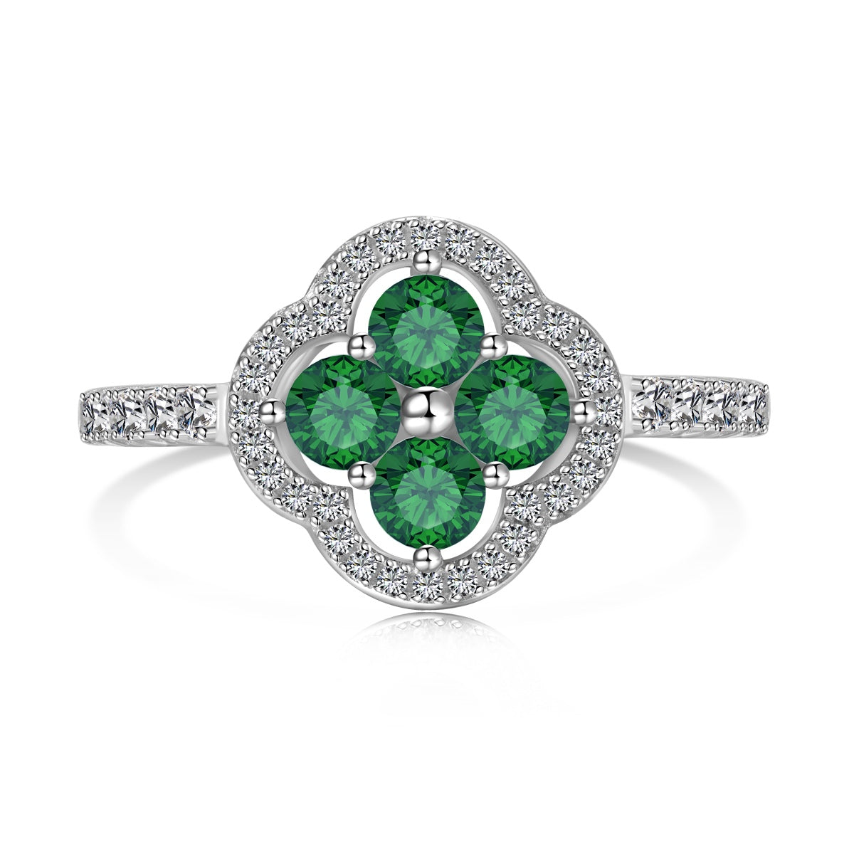 [Joyas Regalia] Anillo con diseño de flor de trébol de cuatro hojas