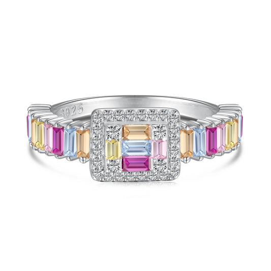 [Joyas Regalia] Anillo de fiesta de corte radiante y colorido exquisito