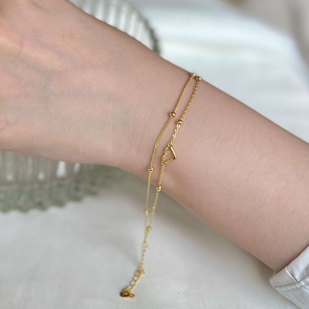 [Regalia jewelry]Dainty Double Layer Love Heart Bracelet