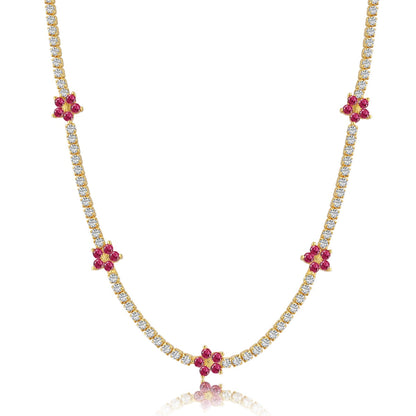 [Bijoux Regalia] Collier tennis luxueux à fleurs colorées