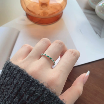 [Joyas Regalia] Exquisito anillo de tenis de corte redondo colorido