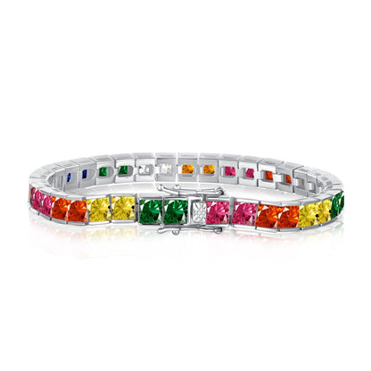 [Joyas Regalia] Pulsera de tenis con corte princesa, radiante y colorida