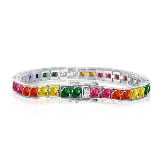 [Joyas Regalia] Pulsera de tenis con corte princesa, radiante y colorida