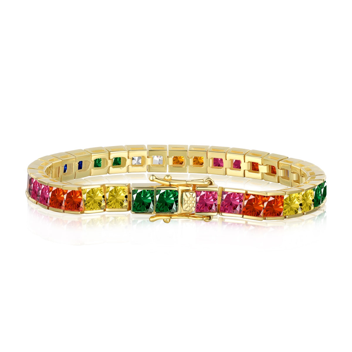 [Joyas Regalia] Pulsera de tenis con corte princesa, radiante y colorida