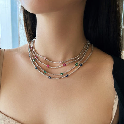 [Bijoux Regalia] Collier tennis luxueux à fleurs colorées