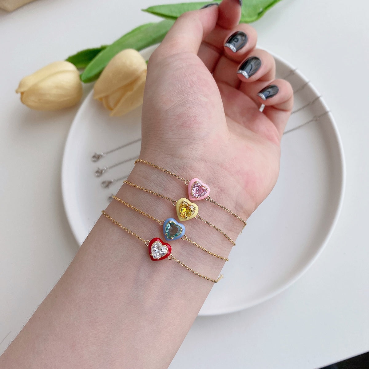 [Joyas Regalia] Pulsera romántica con forma de corazón brillante para enamorados