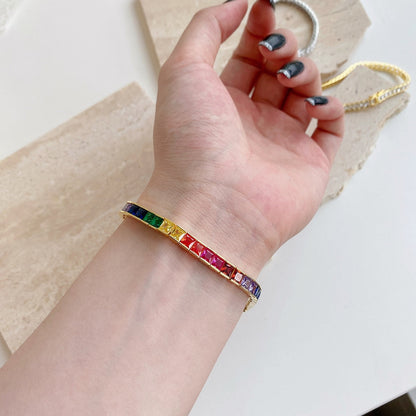 [Joyas Regalia] Pulsera de tenis con corte princesa, radiante y colorida