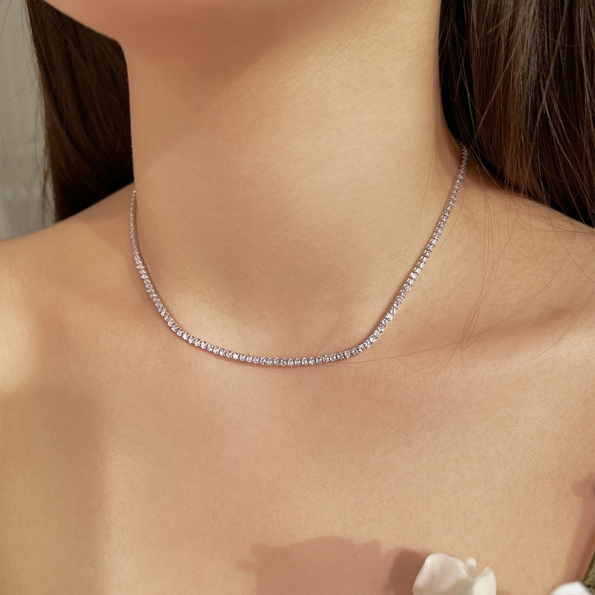 [Bijoux Regalia] Collier tennis délicat de forme ronde