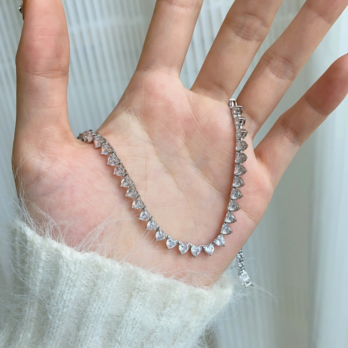 [Joyas Regalia]Collar de tenis con corte de corazón ornamentado