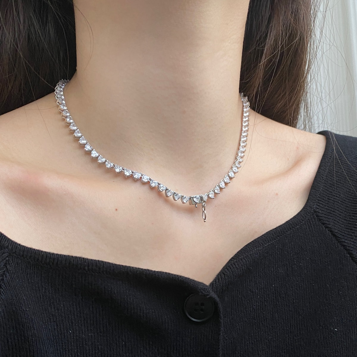 [Joyas Regalia]Collar de tenis con corte de corazón ornamentado