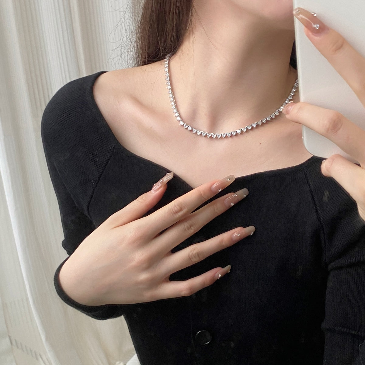 [Joyas Regalia]Collar de tenis con corte de corazón ornamentado