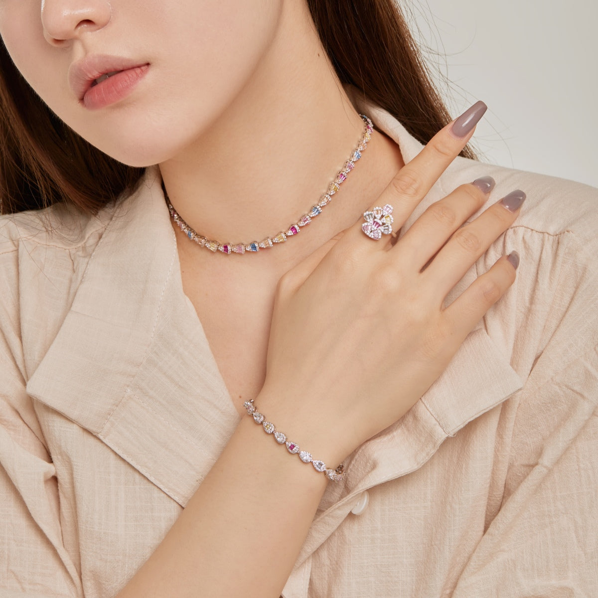 [Joyas Regalia]Collar de arcoíris radiante y colorido