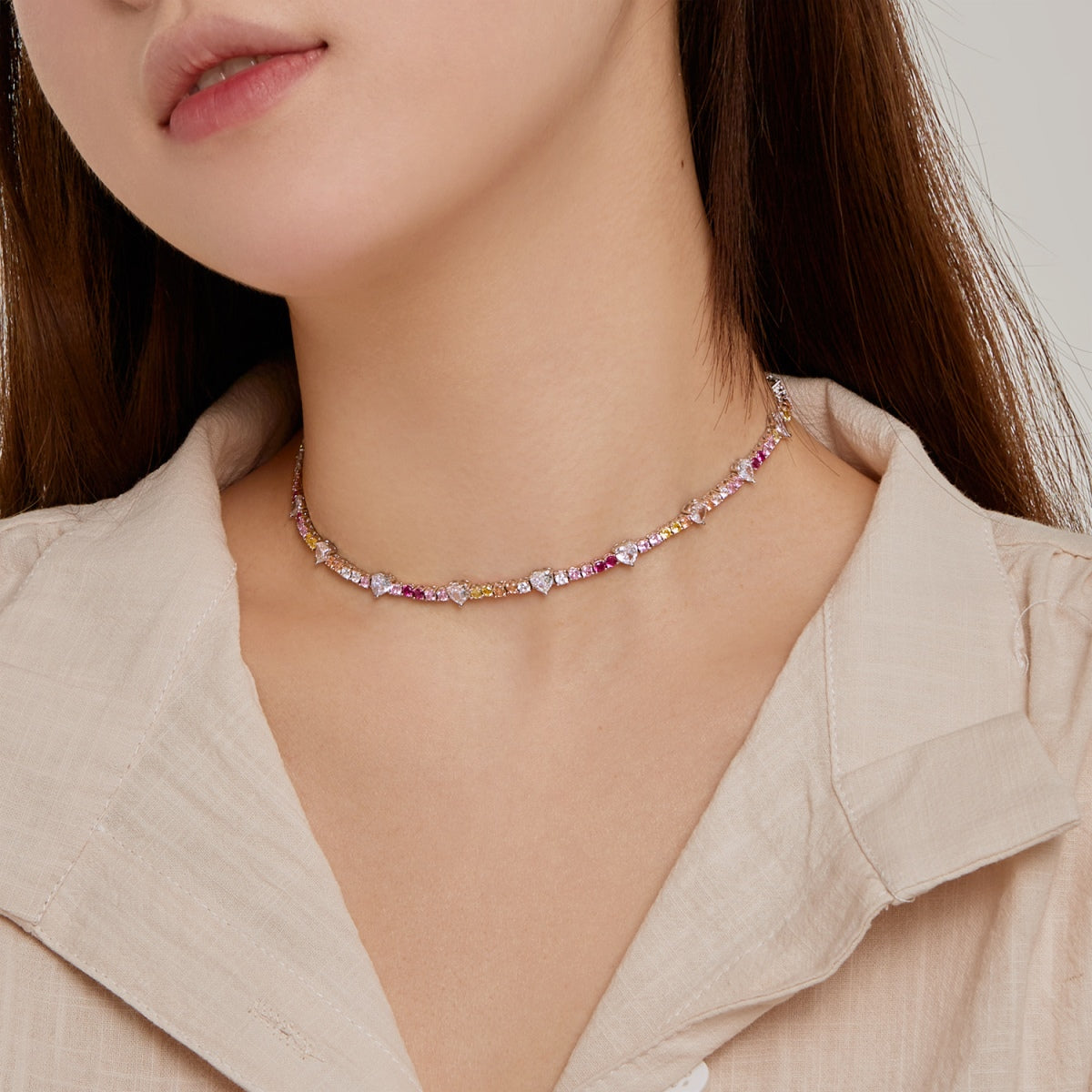 [Bijoux Regalia] Chaîne de tennis arc-en-ciel colorée et délicate