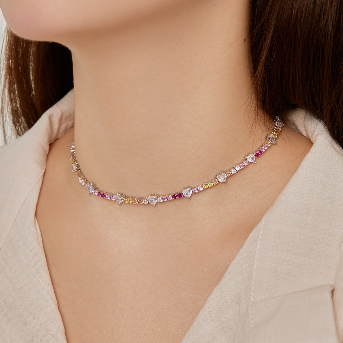 [Bijoux Regalia] Chaîne de tennis arc-en-ciel colorée et délicate