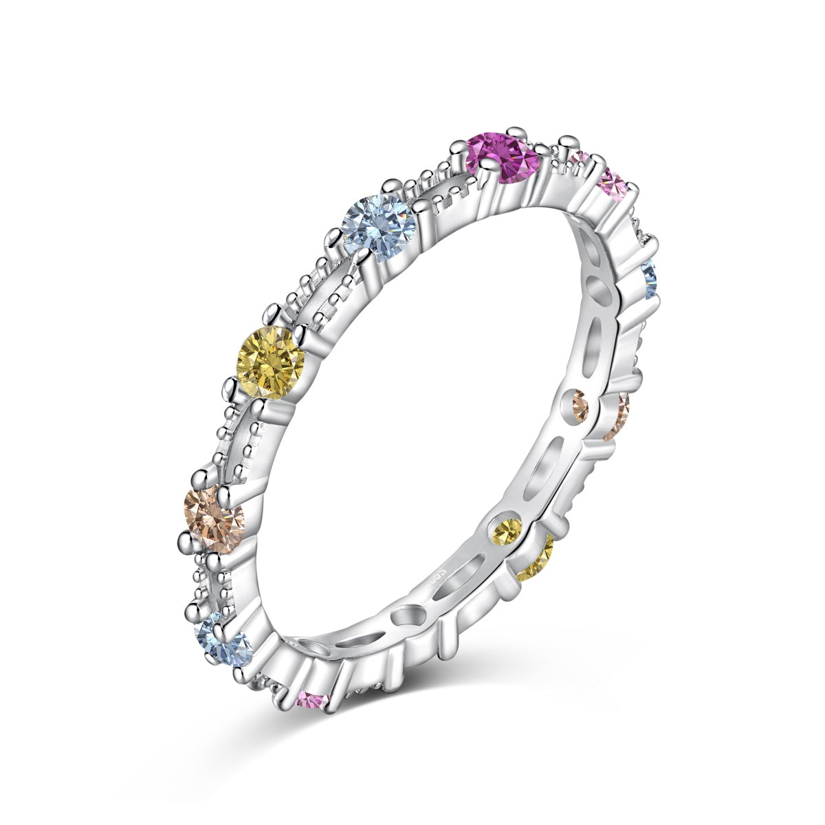 [Joyas Regalia] Anillo de tenis de corte redondo brillante y colorido