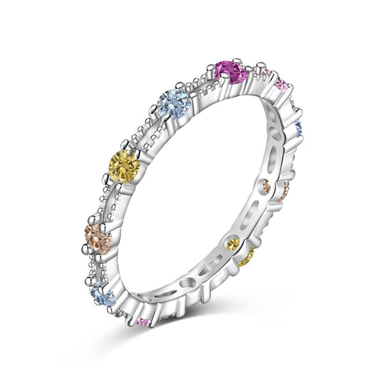 [Joyas Regalia] Anillo de tenis de corte redondo brillante y colorido