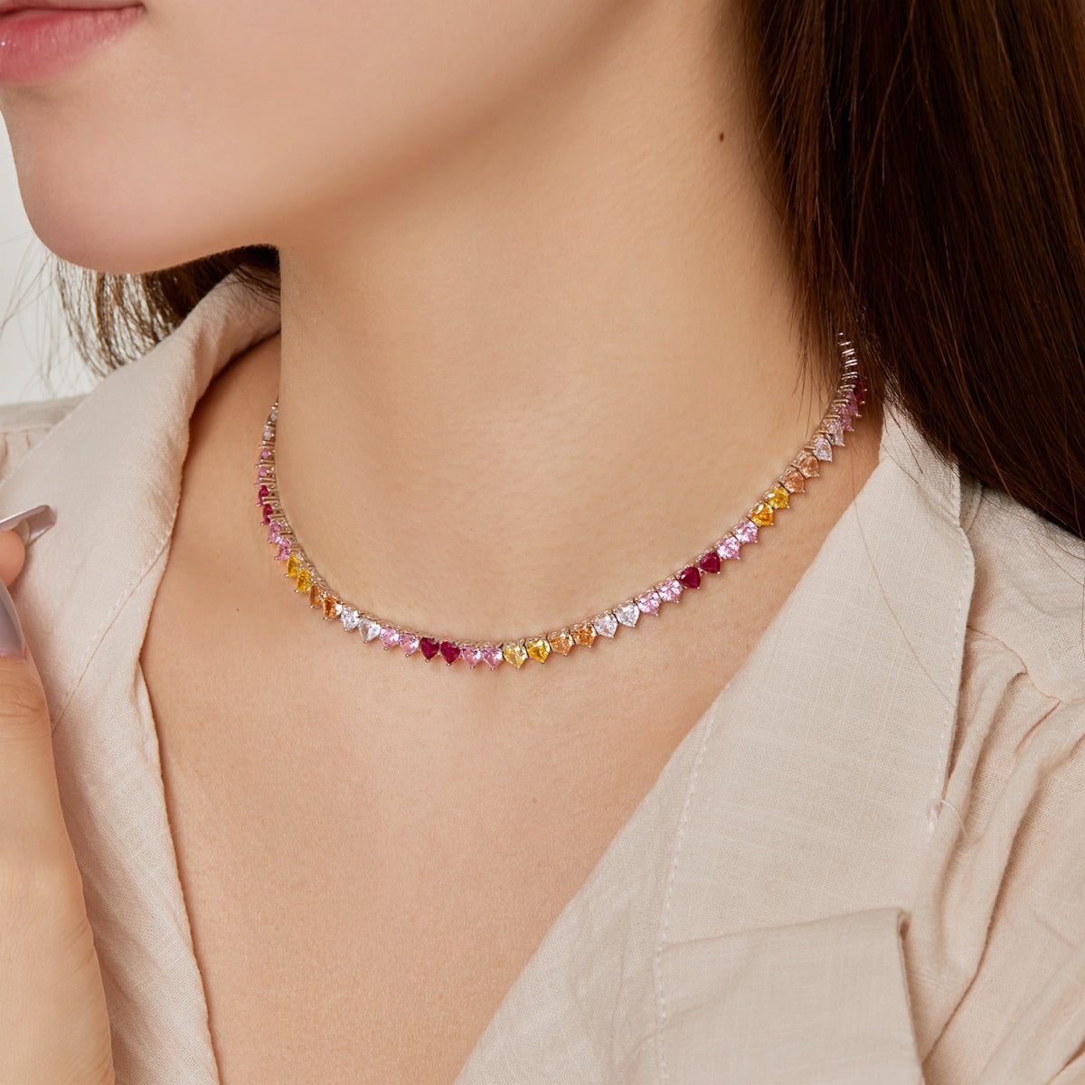 [Joyas Regalia] Collar de tenis con corazón brillante y colorido