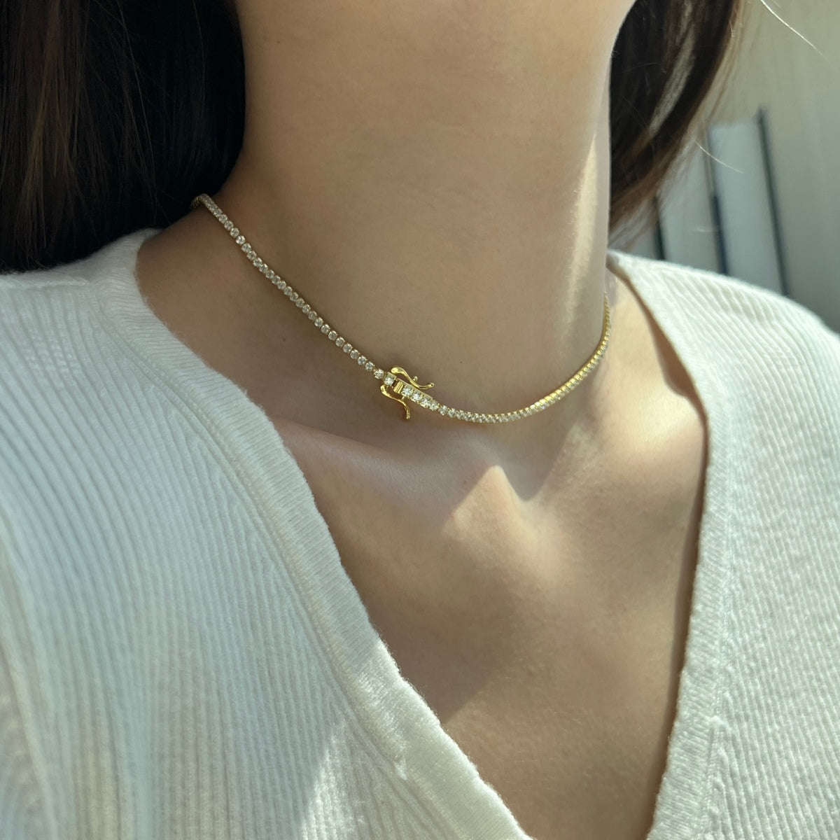 [Bijoux Regalia] Collier tennis délicat de forme ronde