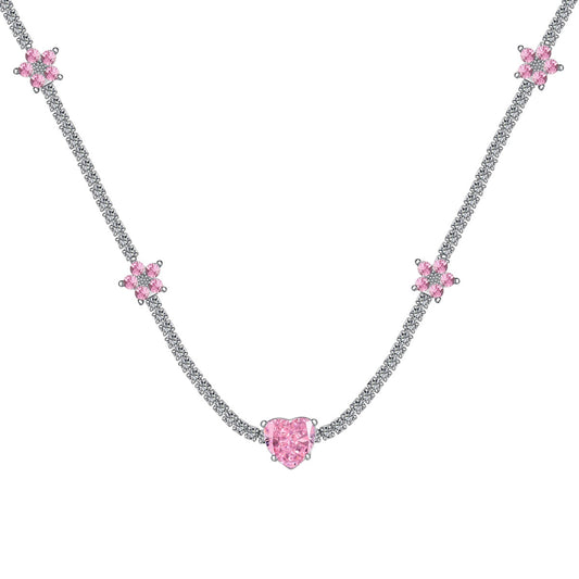 [Joyas Regalia] Collar de flores de corazón rosa deslumbrante