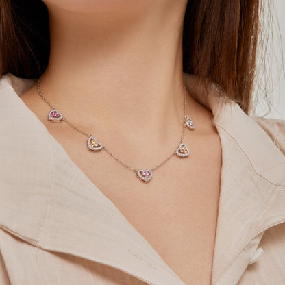 [Joyas Regalia]Collar de cinco corazones brillantes