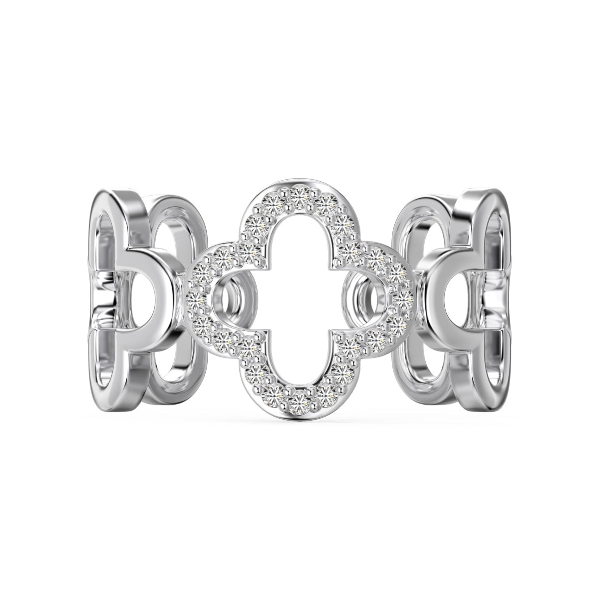 [Joyas Regalia] Anillo con diseño hueco de trébol de cuatro hojas en forma de flor