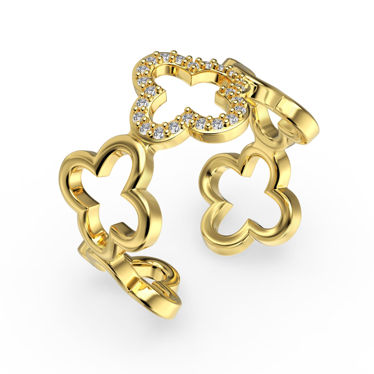 [Joyas Regalia] Anillo con diseño hueco de trébol de cuatro hojas en forma de flor