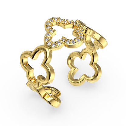 [Joyas Regalia] Anillo con diseño hueco de trébol de cuatro hojas en forma de flor